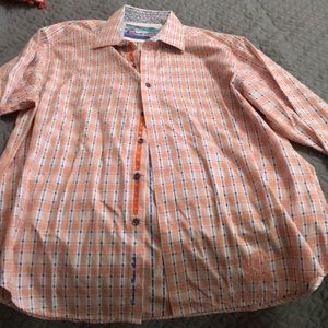 Robert Graham orange and blue check button up